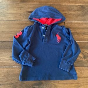 Polo Big Pony hooded long sleeve shirt in size 5.